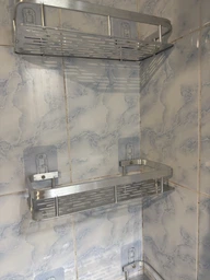 Настінна полиця - органайзер Bathroom shelf 2шт. для ванної кімнати душової кабіни, кухні, на самоклеючій плівці, із захистом від корозії 30х13х5.5см чорна