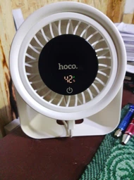Портативный настольный вентилятор Hoco HX66 Desktop Circulating Fan с аккумулятором 3000mAh |5 скоростей, тихий, до 7 часов работы, LED-дисплей, 50Дб| Белый
