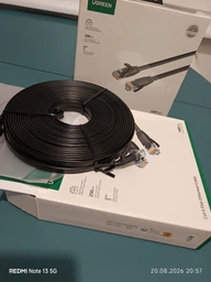 Плаский інтернет кабель патч-корд Cat 6 UGREEN NW102 U/UTP Flat Ethernet Cable мережевий шнур RJ45 lan провід 15 метрів чорний (50180)