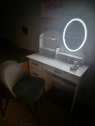 Стол для макияжа с круглым зеркалом и LED подсветкой Iron 137x40x100см, регулировка яркости Белый