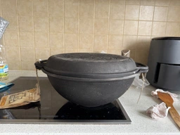Казан чавунний Maysternya 8 л узбецький WOK з чавунною кришкою-сковородою 34 см 9,79 кг (Т405СР)