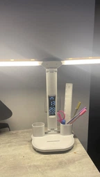 Світлодіодна настільна лампа трансформер на акумуляторі з дисплеєм 12в1 Tech Lamp - багатофункціональна з подвійним джерелом світла, календарем, термометром та тримачем для ручок, біла фото від покупців 4