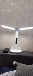 Світлодіодна настільна лампа трансформер на акумуляторі з дисплеєм 12в1 Tech Lamp - багатофункціональна з подвійним джерелом світла, календарем, термометром та тримачем для ручок, біла