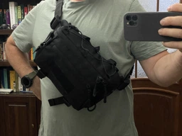 Cумка бананка мужская TAC-1 Black черная из ткани Оксфорд 1000Д, поясная и нагрудная сумка с креплениями для аксессуаров, 40.5х15х9 см фото от покупателей 2