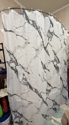 Штора для ванной комнаты шторка для душа белый мармор 180×200 см + кольца (12 шт) для шторки для ванной, белый фото от покупателей 4