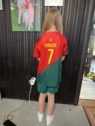 Комплект футбольна форма дитяча Ronaldo (Роналдо) 7 з гетрами (розмір 34-38) 26 розмір, ріст 140-145 см, червона з зеленим