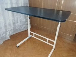 Стіл приставний 80×40см на колесах з регулюванням висоти, універсальний пересувний мобільний столик з ламінованої ДСП, металевий каркас, для ноутбука, роботи, дому, Чорний, MLDG-80-Black