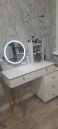 Туалетний столик для спальні з круглим LED-дзеркалом і вмістливою тумбою 120х80х40 см