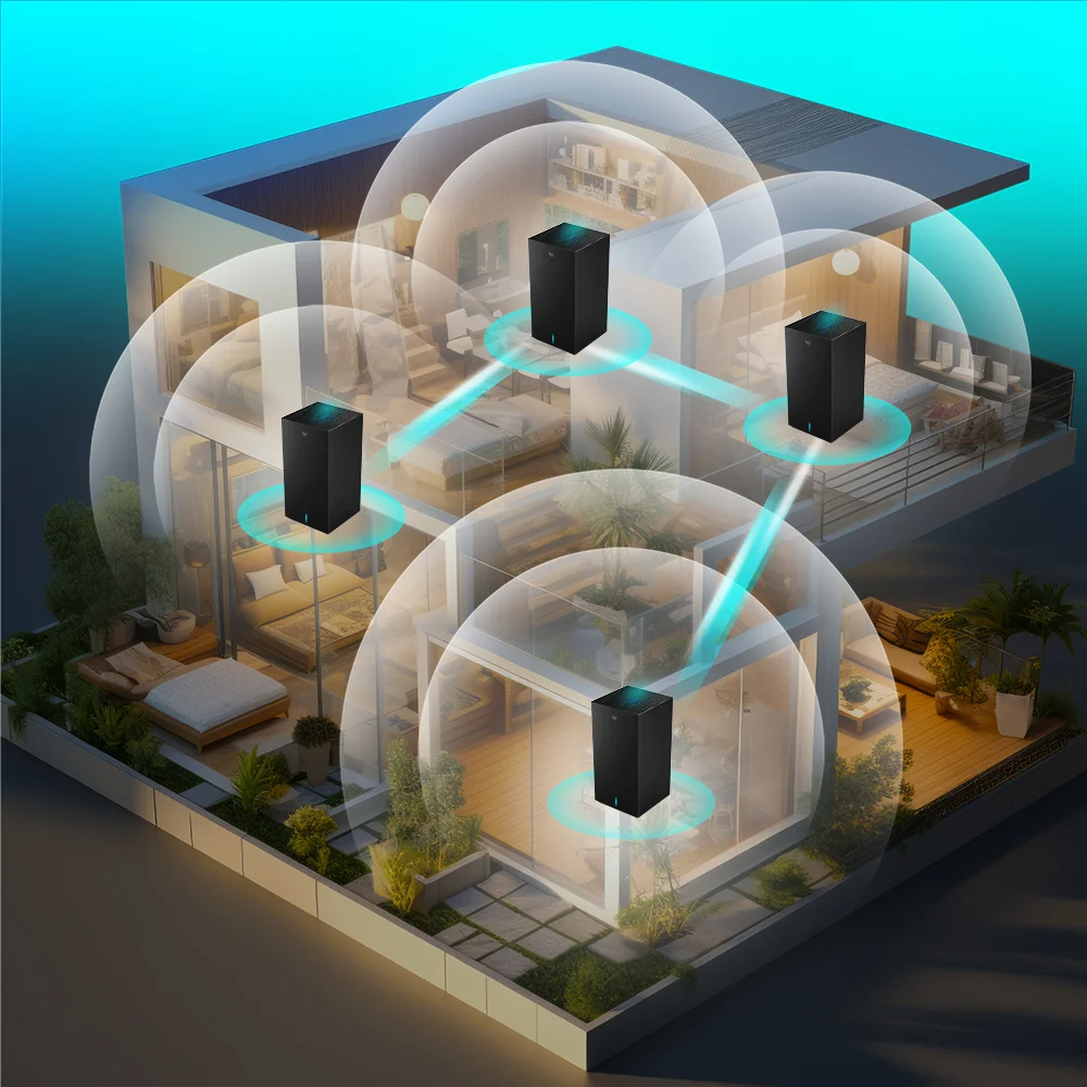 Візуалізація покриття будинку мережею Wi-Fi із сітчастою топологією та технологією Multi-Link.