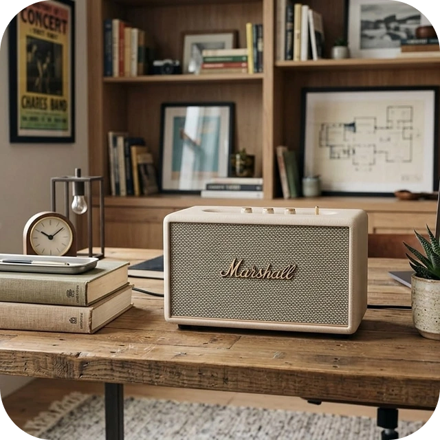 Монолітний корпус Marshall Acton III у фірмовій текстурній екошкірі з класичним вінтажним дизайном