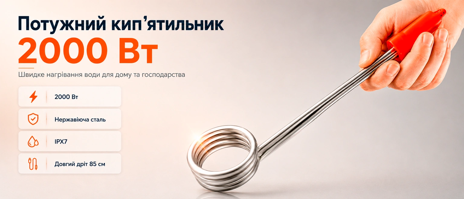 Мощный кипятильник 2000 Вт для быстрого нагрева воды
