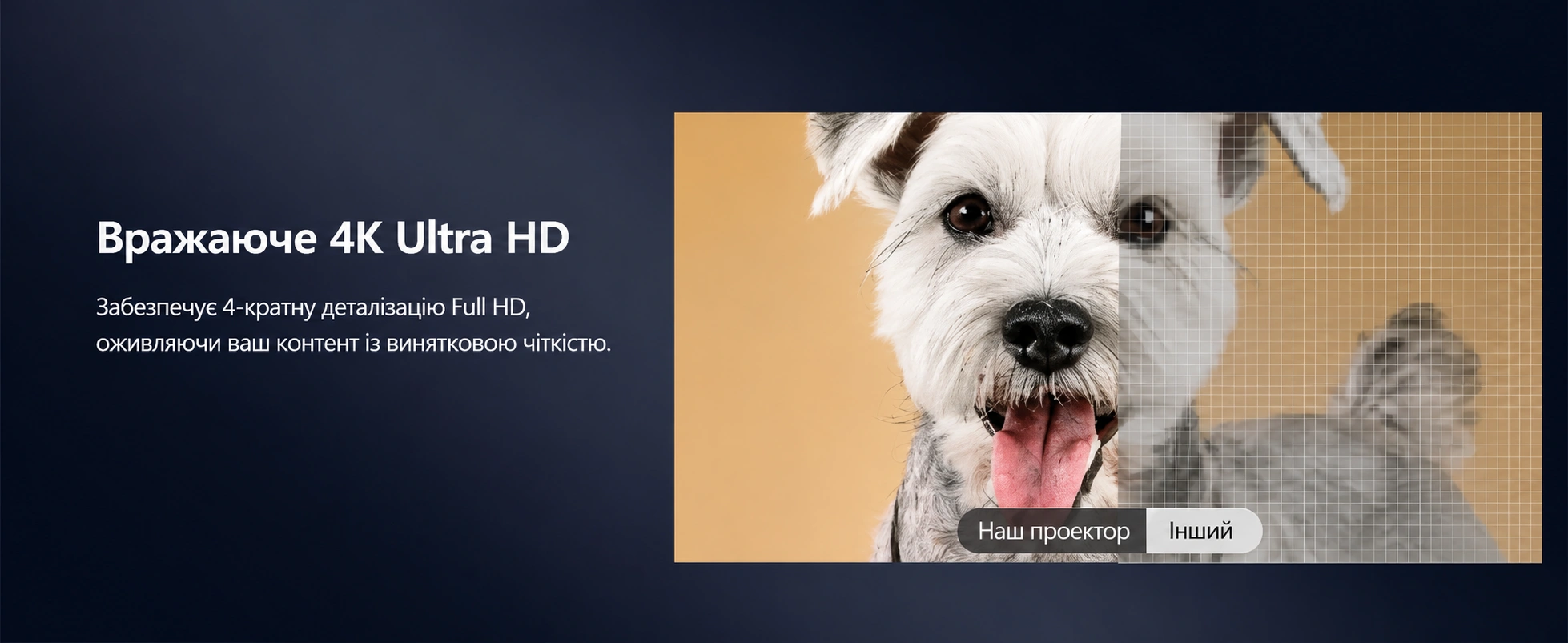 Фронтальна панель та об'єктив 4K-проєктора A9G Pro