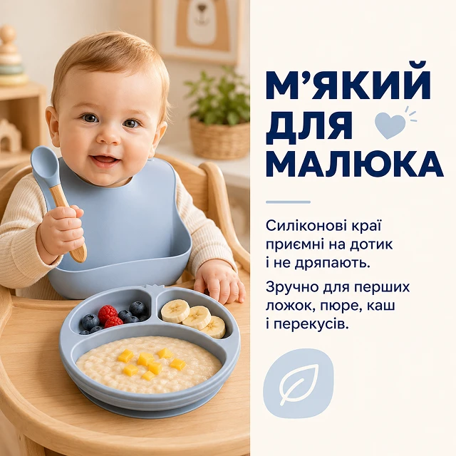Детский нагрудник и приборы с безопасными закругленными краями