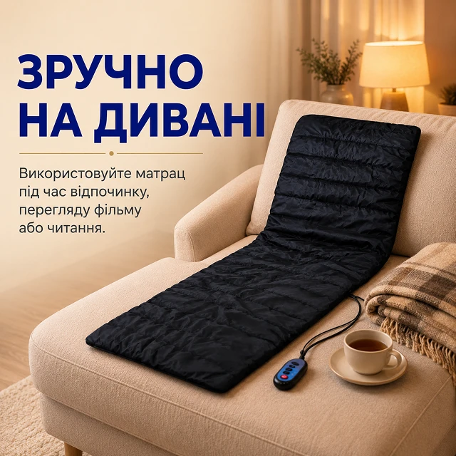 Масажний матрац BRS зручно розташований на домашньому дивані