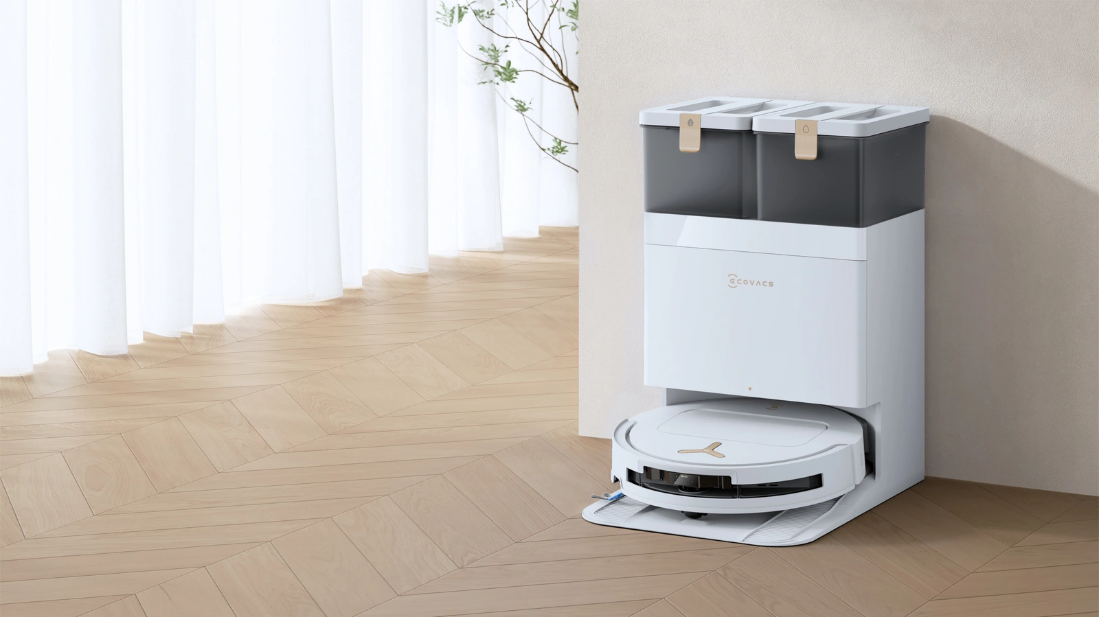 Робот-пылесос DEEBOT T50S PRO OMNI со станцией OMNI в светлой комнате