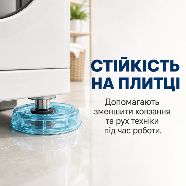Синие амортизирующие подставки обеспечивают надежную устойчивость техники на плитке