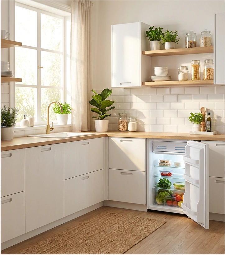 Открытый холодильник Scandix TT85WC с продуктами