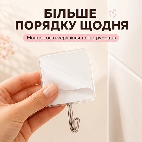 Простий та швидкий монтаж гачка на двосторонній скотч