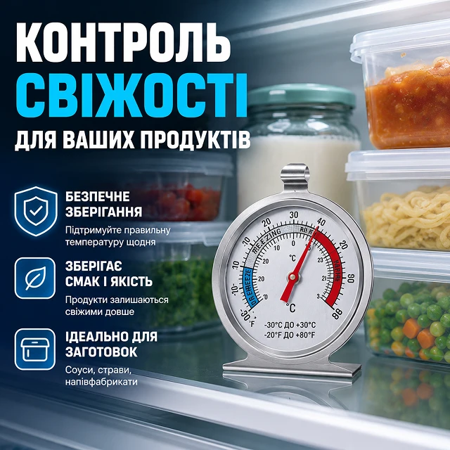 Зручне розміщення термометра в ємностях для безпечного зберігання заготовок та продуктів
