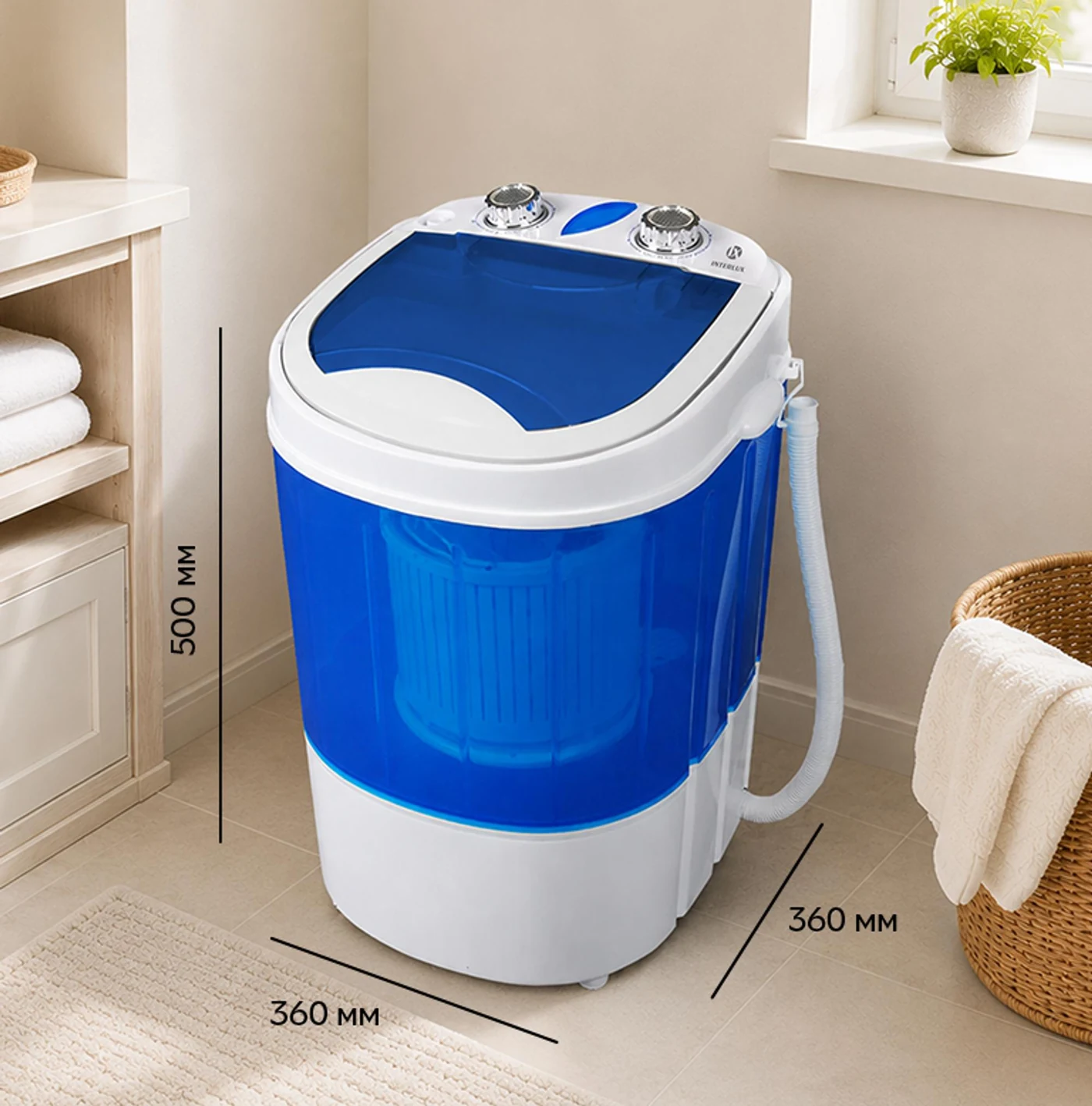 Габариты стиральной машины INTERLUX ISWM-3035SB: 360×360×500 мм