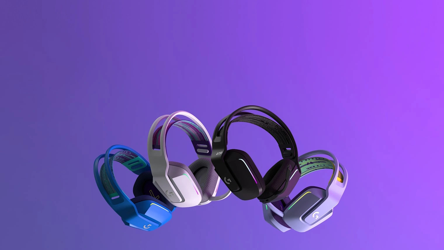 Гарнитуры Logitech G733 в синем, белом, чёрном и фиолетовом цветах