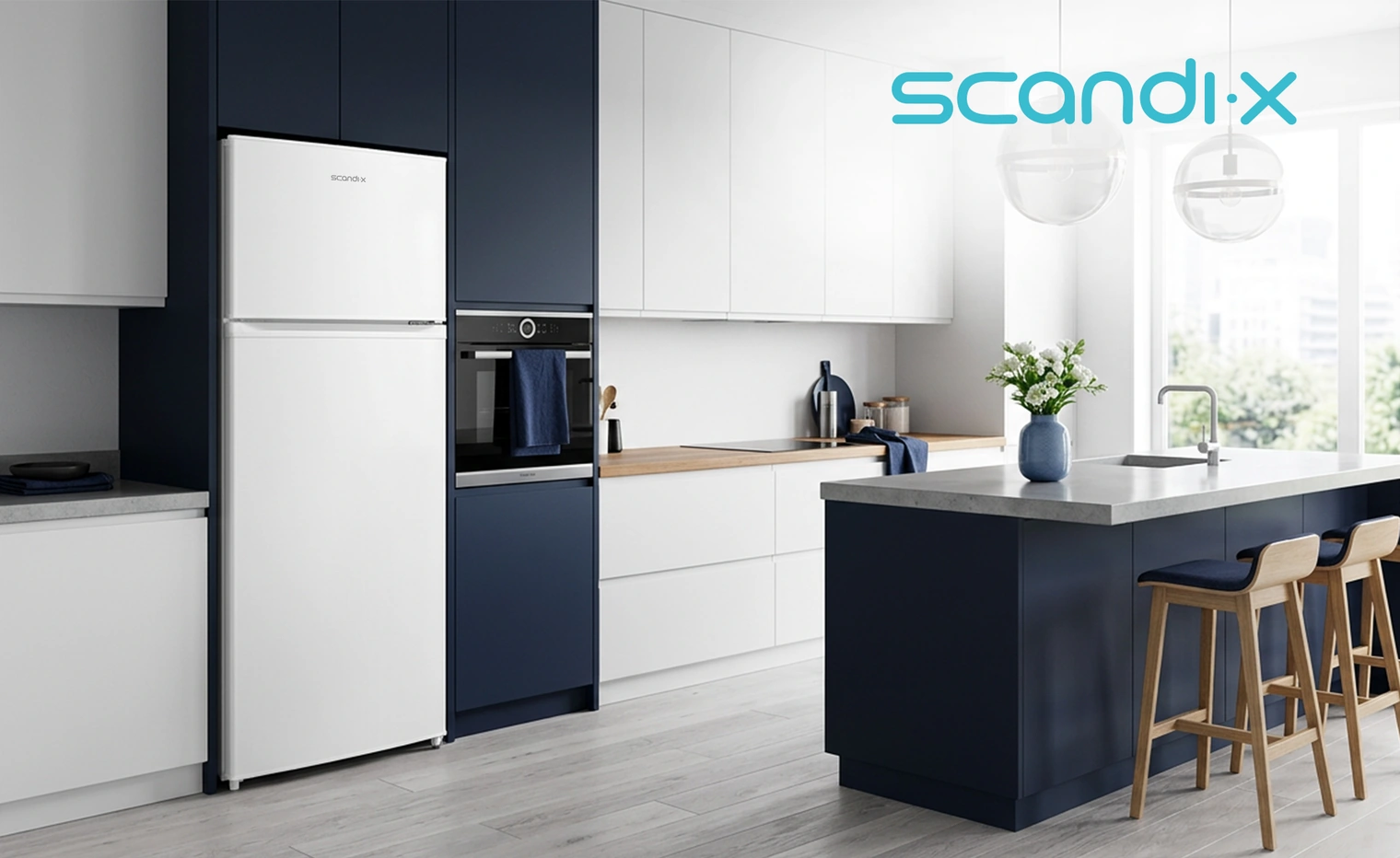 Холодильник Scandix DD143WS в современном интерьере кухни