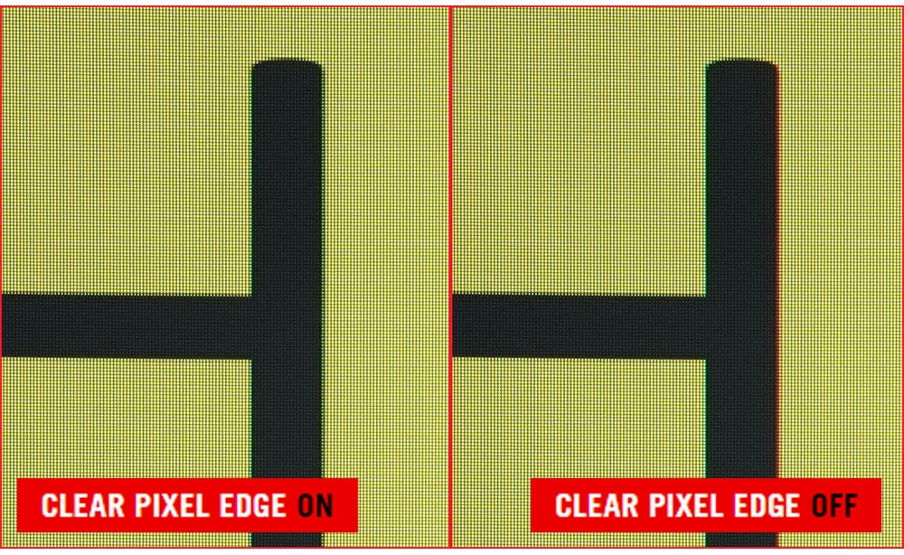 Порівняння чіткості країв літер з технологією Clear Pixel Edge та без неї