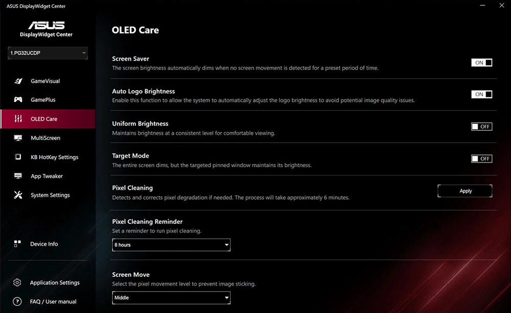 Інтерфейс DisplayWidget Center із функціями захисту OLED-панелі