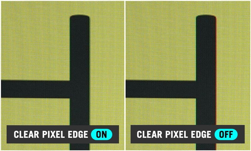Порівняння чіткості тексту з технологією Clear Pixel Edge та без неї