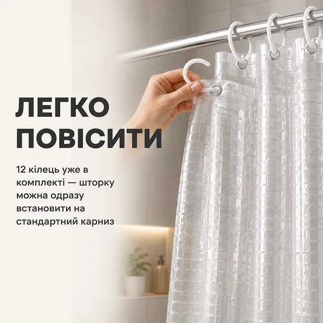 Легкая установка шторки для душа на стандартный карниз