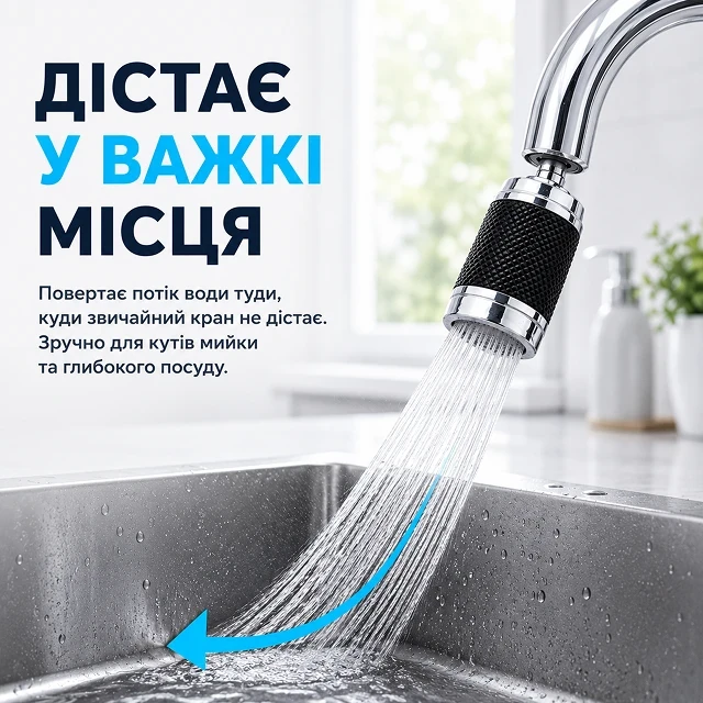 Аэратор направляет поток воды в труднодоступные места мойки