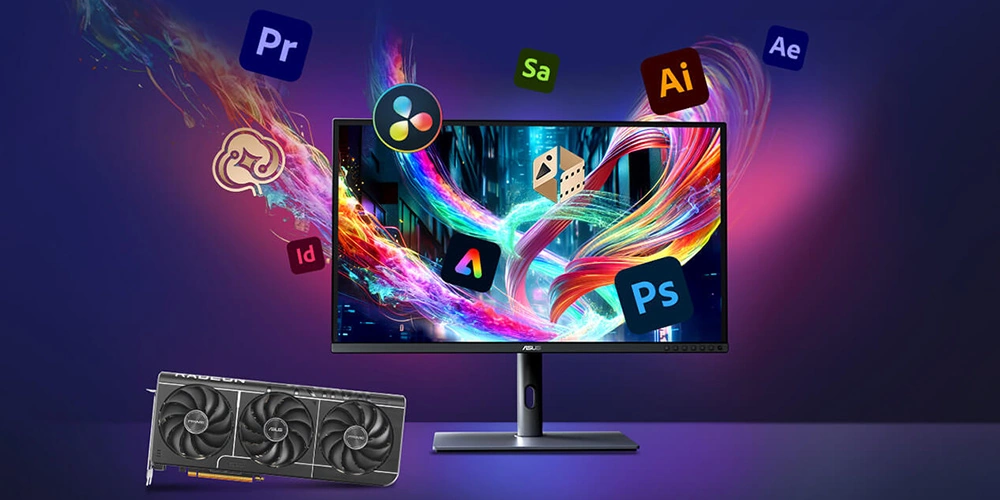 Монитор с логотипами продуктов Adobe для промо Adobe Creative Cloud