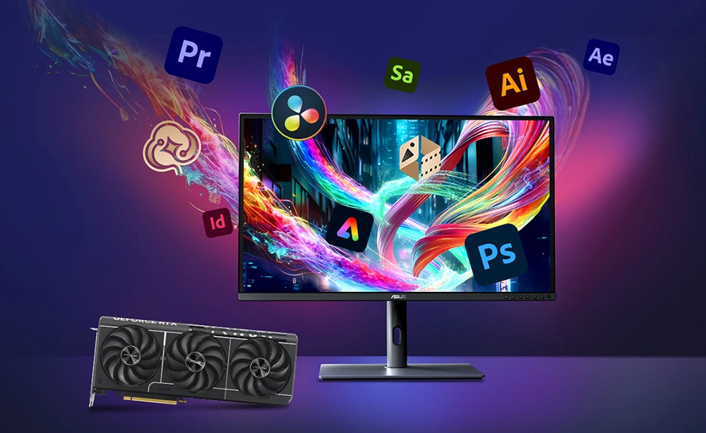 Логотипы продуктов Adobe Creative Cloud на экране монитора