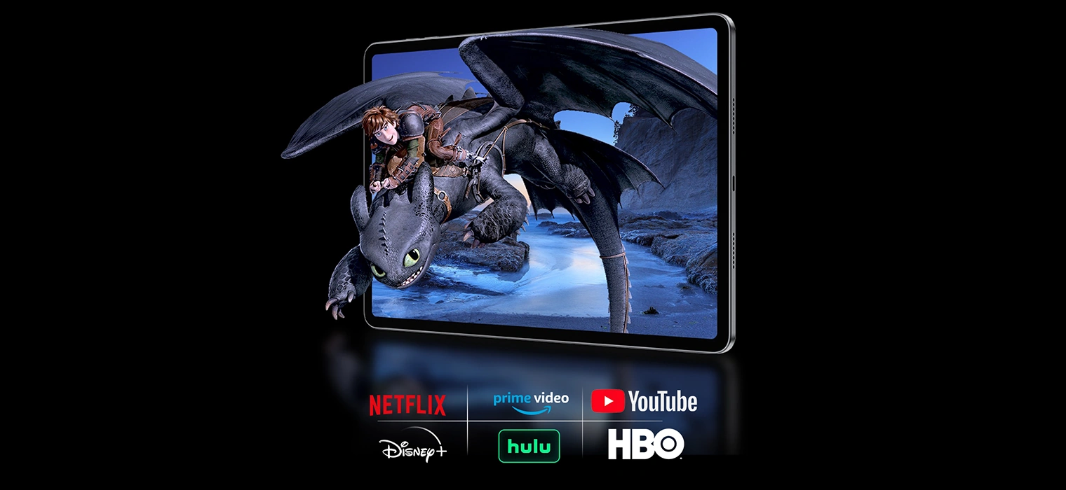 Планшет Blackview MEGA 12 з фільмом у 1080P та логотипи стрімінгових сервісів
