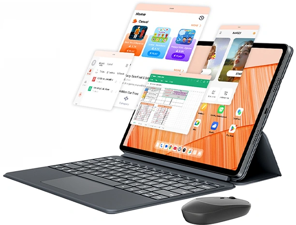 Планшет Blackview MEGA 12 у режимі ПК з клавіатурою та мишею