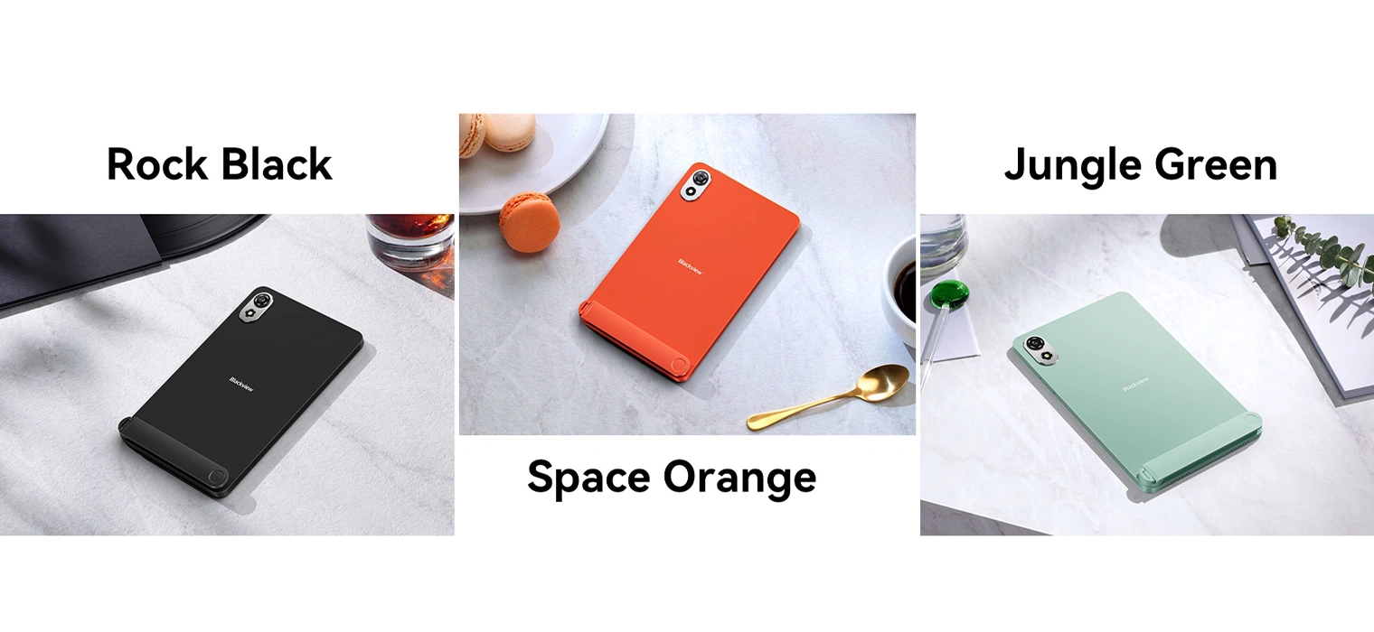 Планшет Blackview ZENO 1 в цветах Rock Black, Space Orange и Jungle Green
