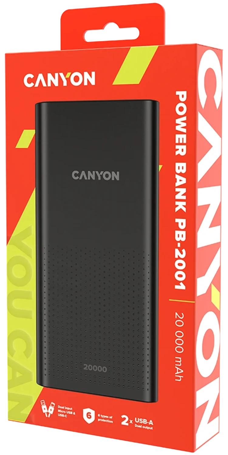 Портативний акумулятор Canyon PB-2001 Black — комплект