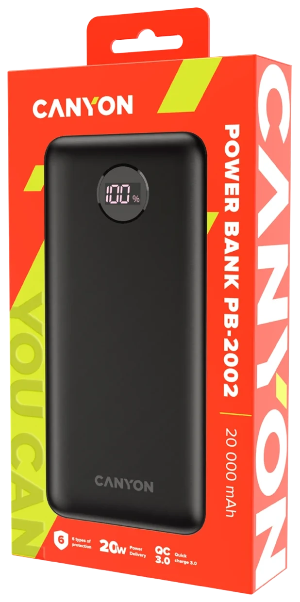 Портативный аккумулятор Canyon PB-2002 Black — комплект