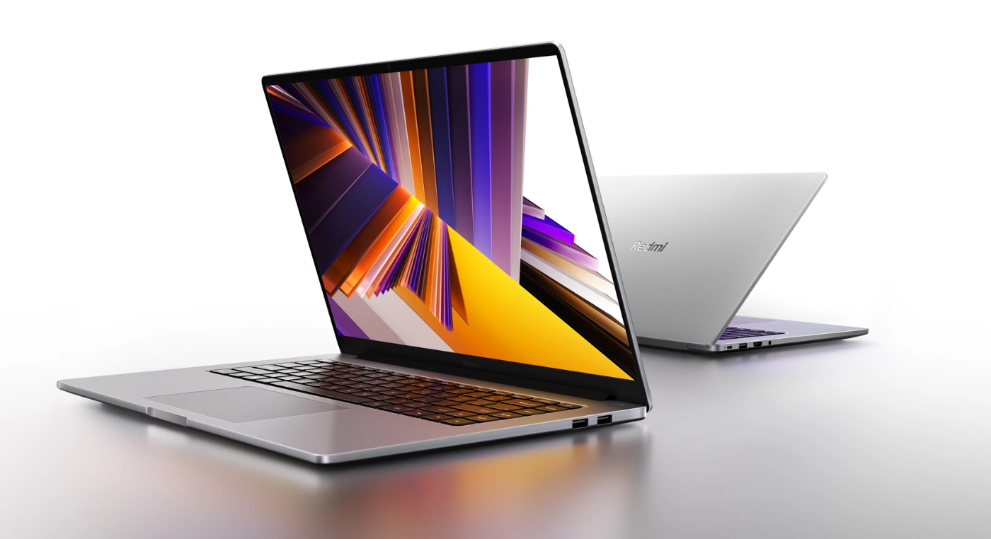 Ноутбуки Xiaomi RedmiBook 14 2025 серебристого цвета — вид спереди и сзади
