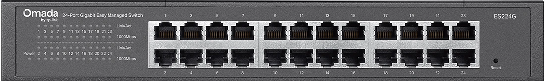 Фронтальная панель ES224G с 24 гигабитными портами RJ45