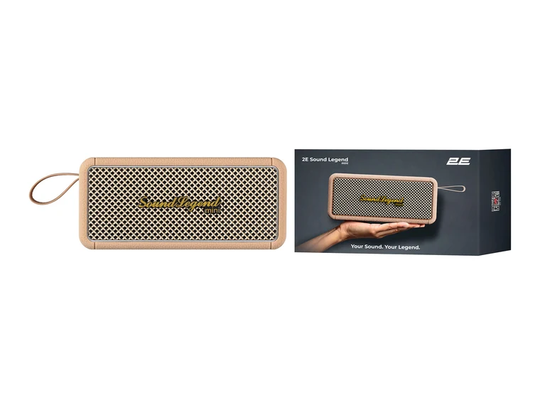 Портативная акустическая система 2E SoundLegend Mini вместе с упаковкой