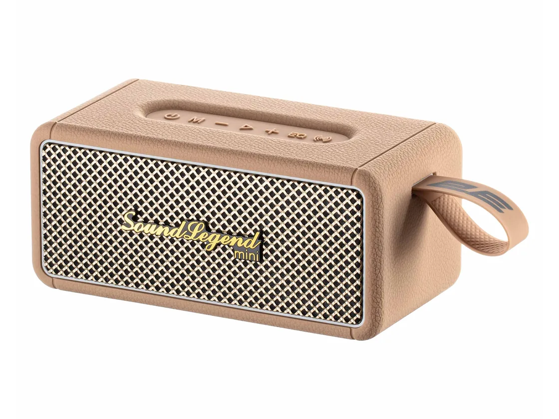Портативная акустическая система 2E SoundLegend Mini коричневого цвета в три четверти
