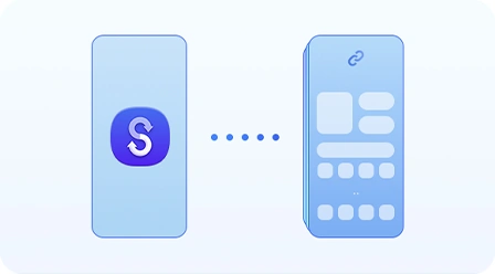 Силует смартфона з піктограмою Smart Switch на екрані відображається під час передачі даних на інший сумісний смартфон з кількома шарами даних.