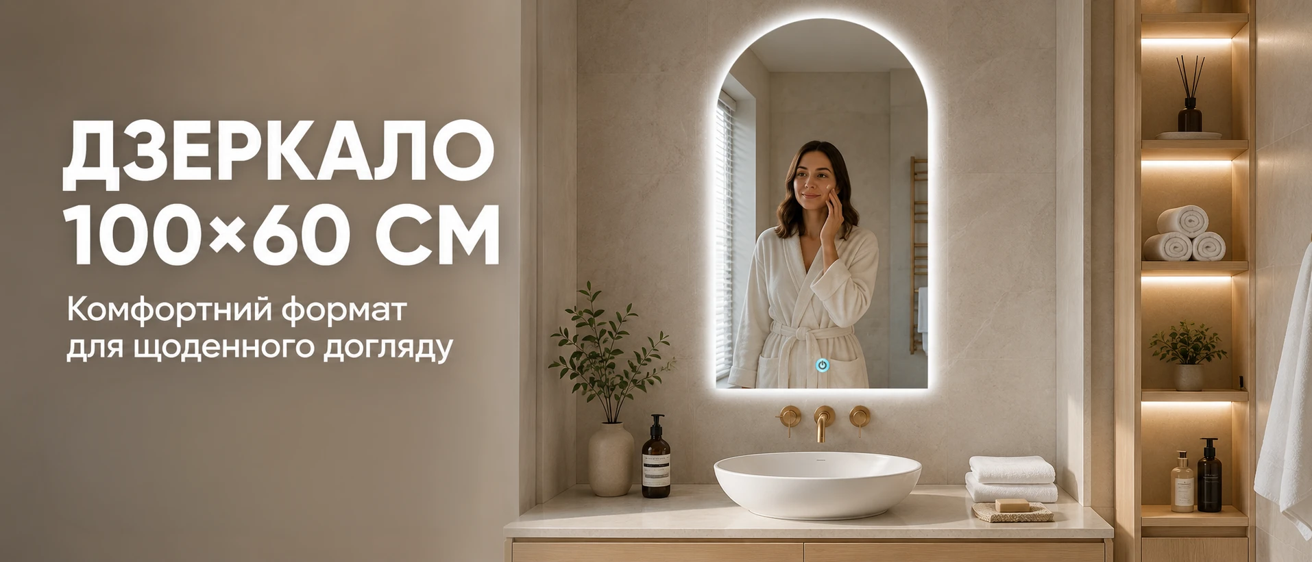 Большое прямоугольное настенное смарт-зеркало BRS 100х60 см с LED-подсветкой