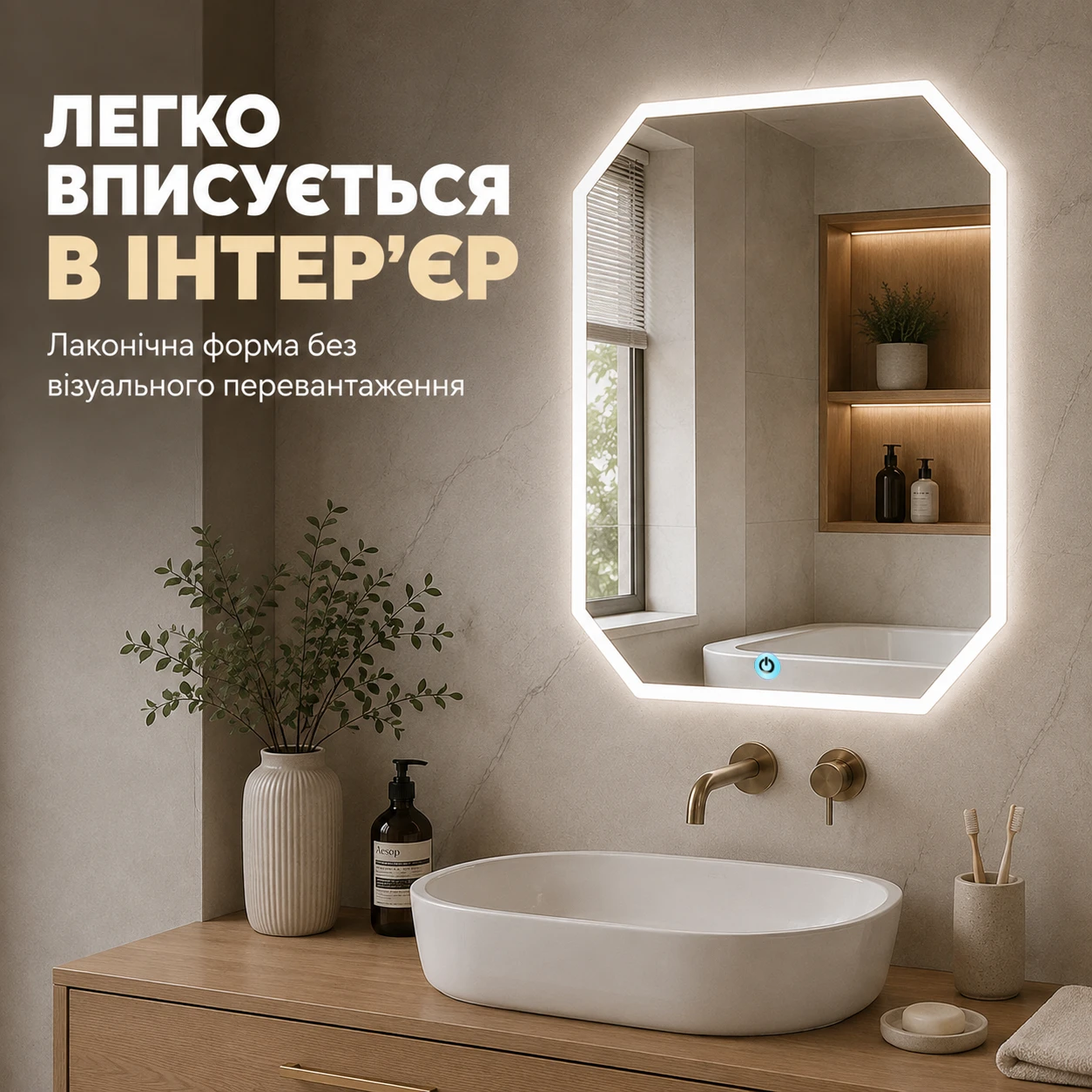 Лаконичный вид смарт-зеркала в интерьере ванной