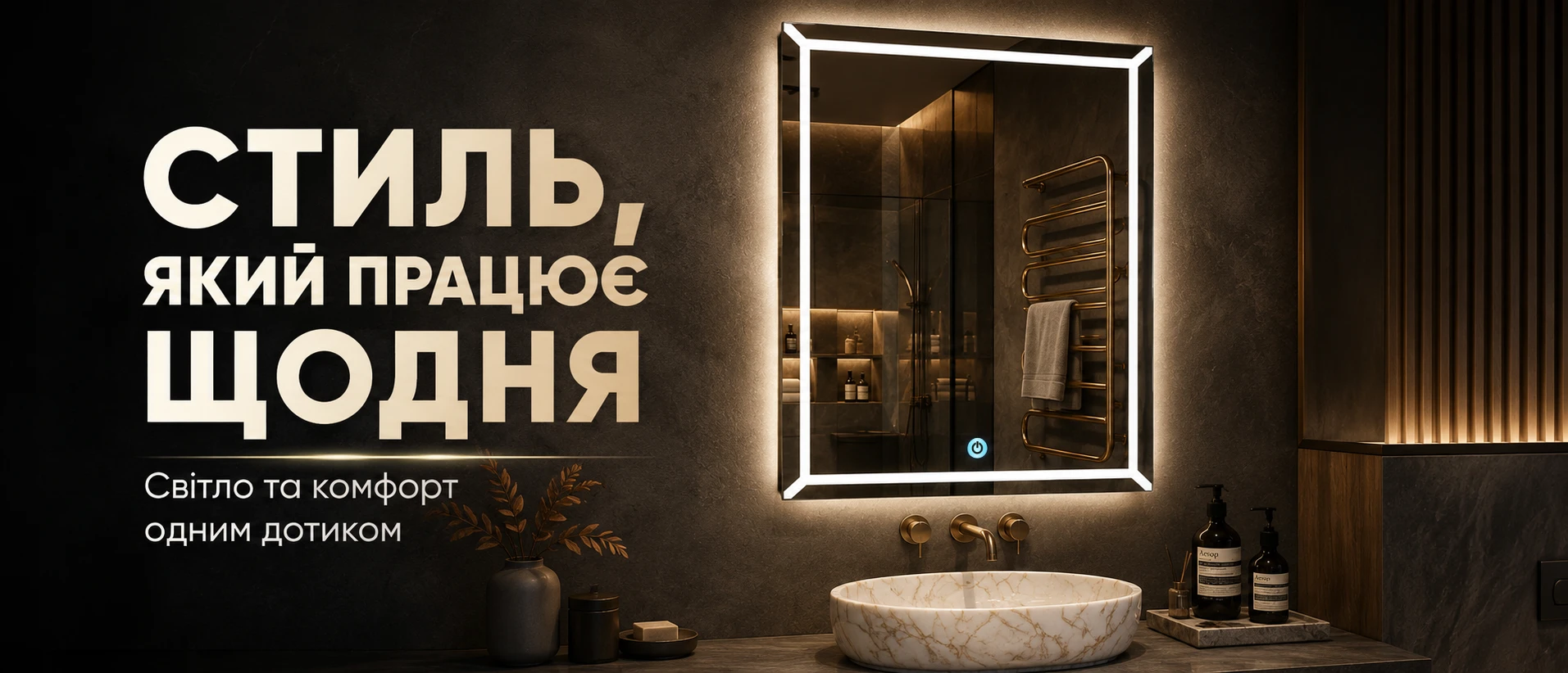 Настенное смарт-зеркало BRS 80х60 см с LED-подсветкой в стильной ванной комнате