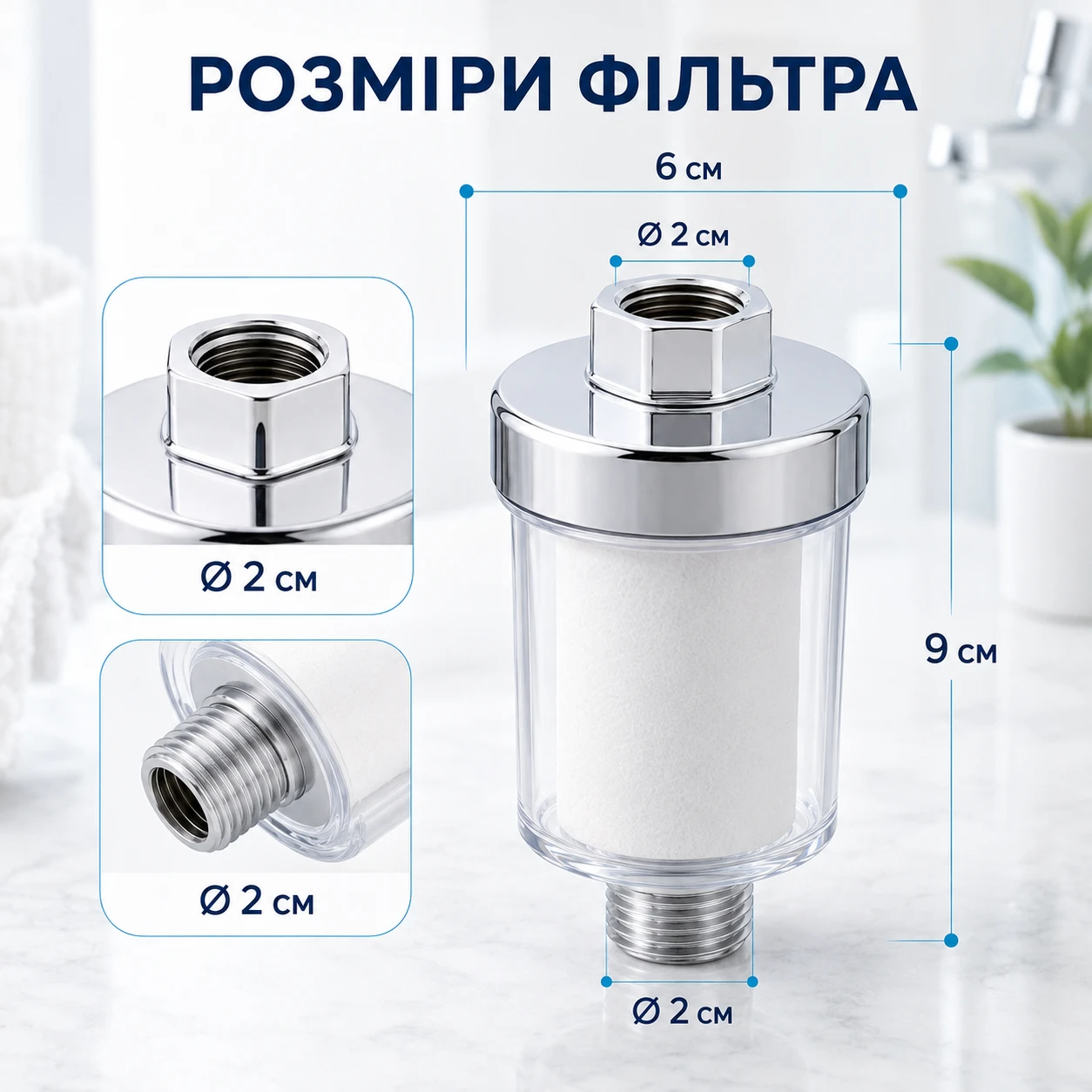 Компактні габарити фільтра для душу 9 на 6 см для зручного монтажу