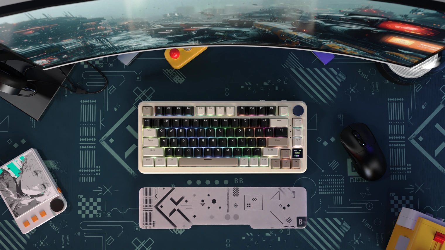 Клавиатура ATTACK SHARK X85 PRO на рабочем столе, вид сверху