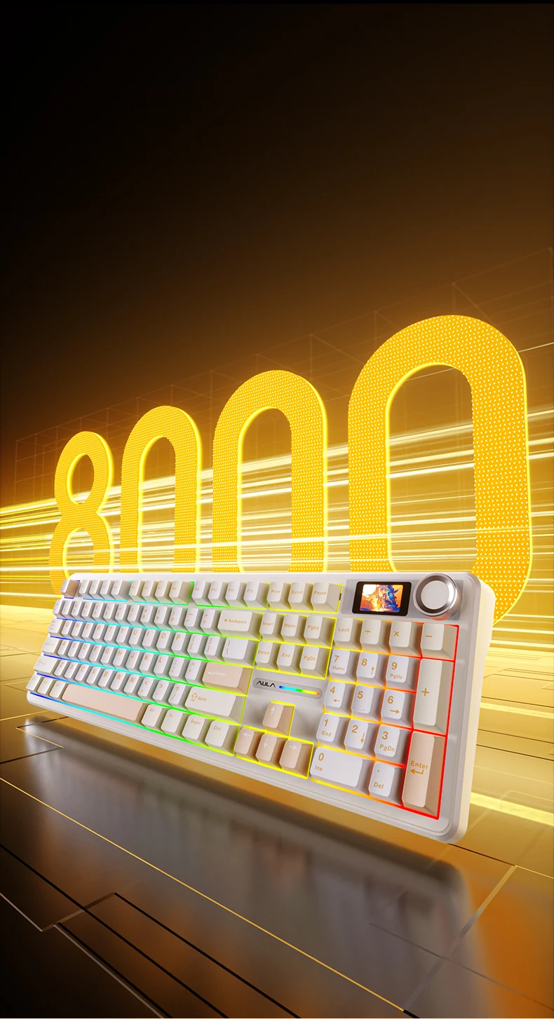 Клавиатура AULA F108 Pro с RGB-подсветкой на фоне цифр 8000