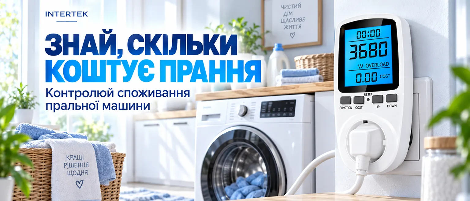 Побутовий ватметр в розетку Intertek 3680W для контролю споживання пральної машини